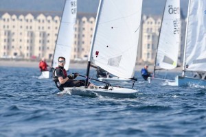 Donald Edwards leading the fleet on his way to winning the IOM Copiers Easter Regatta